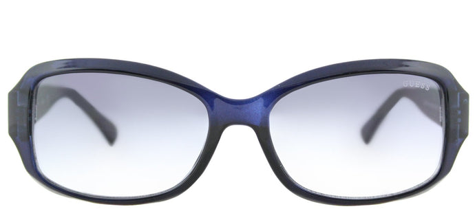 Guess GU 7410 Oval Plastic Sunglasses - Shiny Blue with Grey Mirror Lens